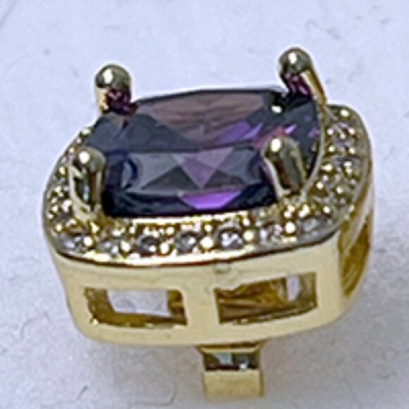 24k YG Plated 4Ct Created Amethyst Halo Princess Cut Stud Earrings - Picture 3 of 4